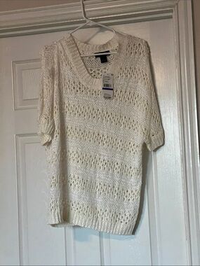 Karen Kane Open-Knit Cream V-Neck Sweater